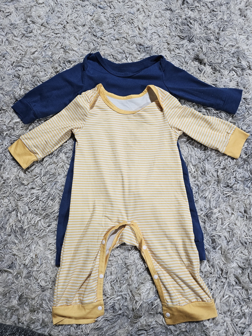 Baby Kids One-Piece Romper - Yellow Stripe & Navy Set